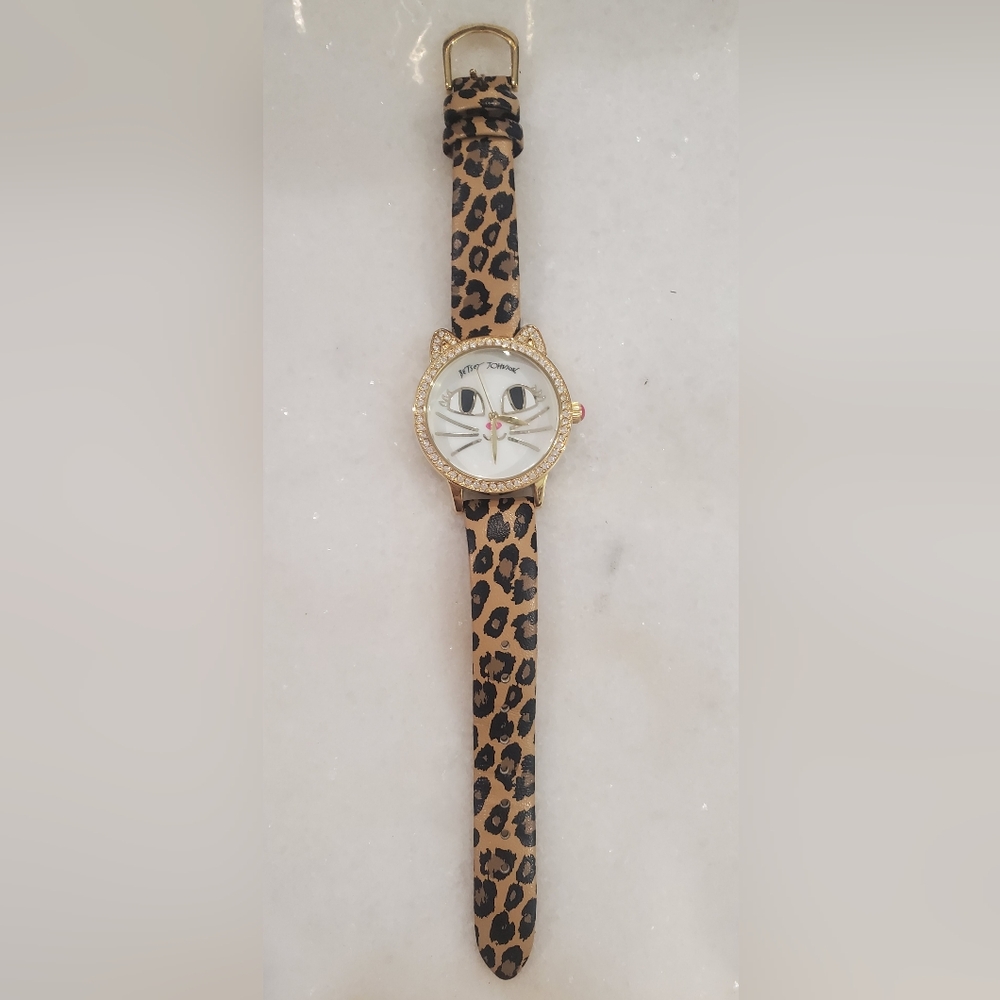 Betsey Johnson Leopard Print Cat Face Watch